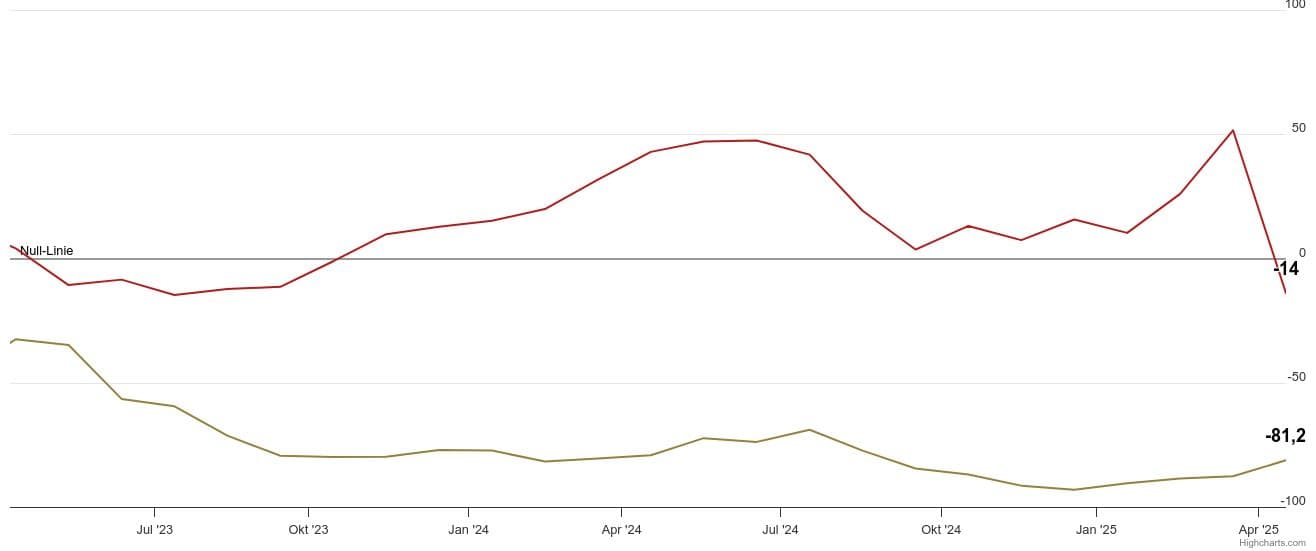 ZEW-Konjunkturerwartungen brechen im April 2025 drastisch ein