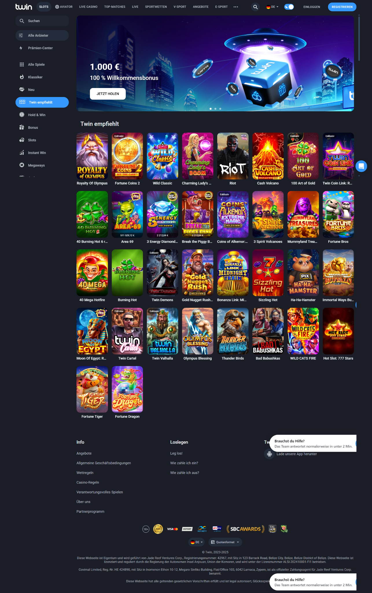 Twin Casino im Test: Fakten, Boni, Spiele & mehr