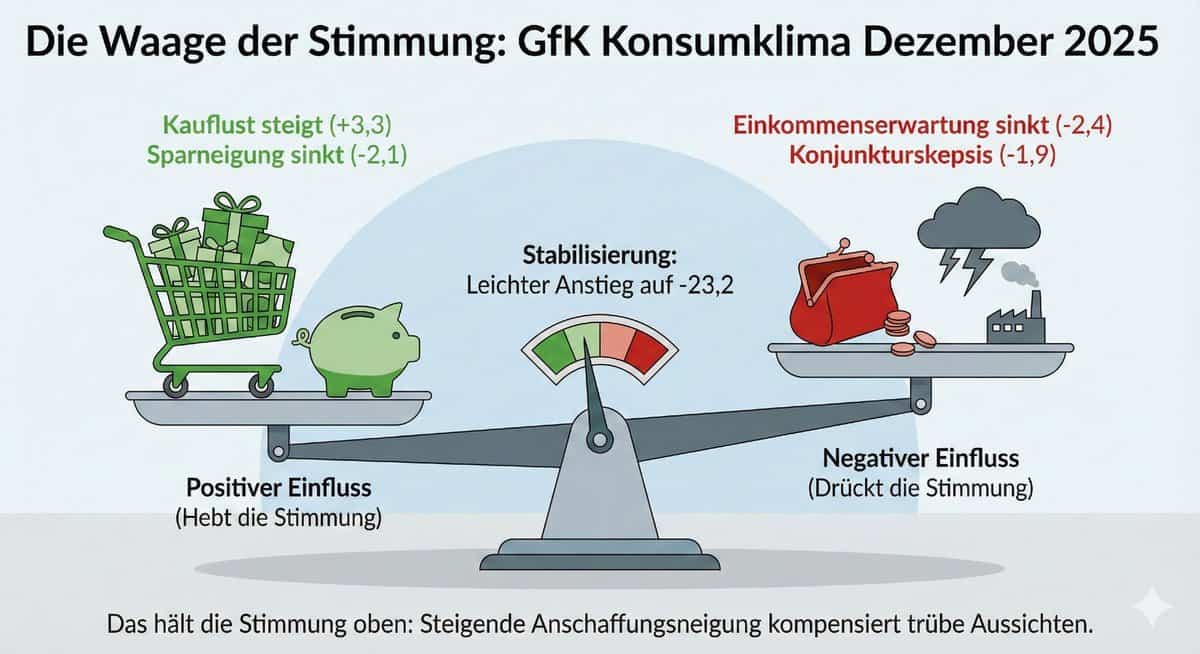 Verbraucherstimmung stabilisiert sich: GfK Konsumklima Dezember 2025 zeigt leichten Aufwärtstrend