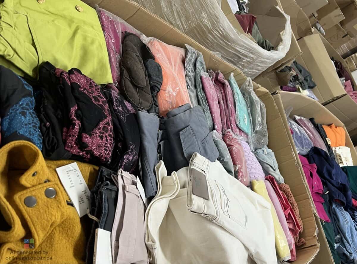 Kiloware mit gemischter Second-Hand-Bekleidung in offenen Kartons